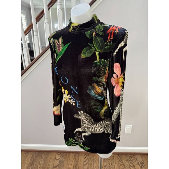 MONSE Long Sleeve Graphic Print Velvet Cocktail Mini Dress Size 2 - Picture 5 of 9
